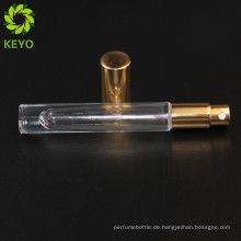 Runde wie Stift glänzend Mini leer Glas Parfümflasche Sprühpumpe mit Aluminium golden